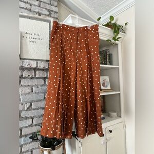 Anthropologie wide leg rust polka dot pants. Size L.